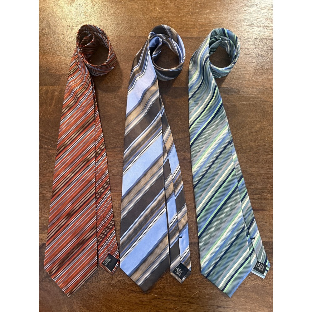 Set of THREE Geoffrey Beene 100% Silk Ties Diagonal Stripe Blue Brown Green Red